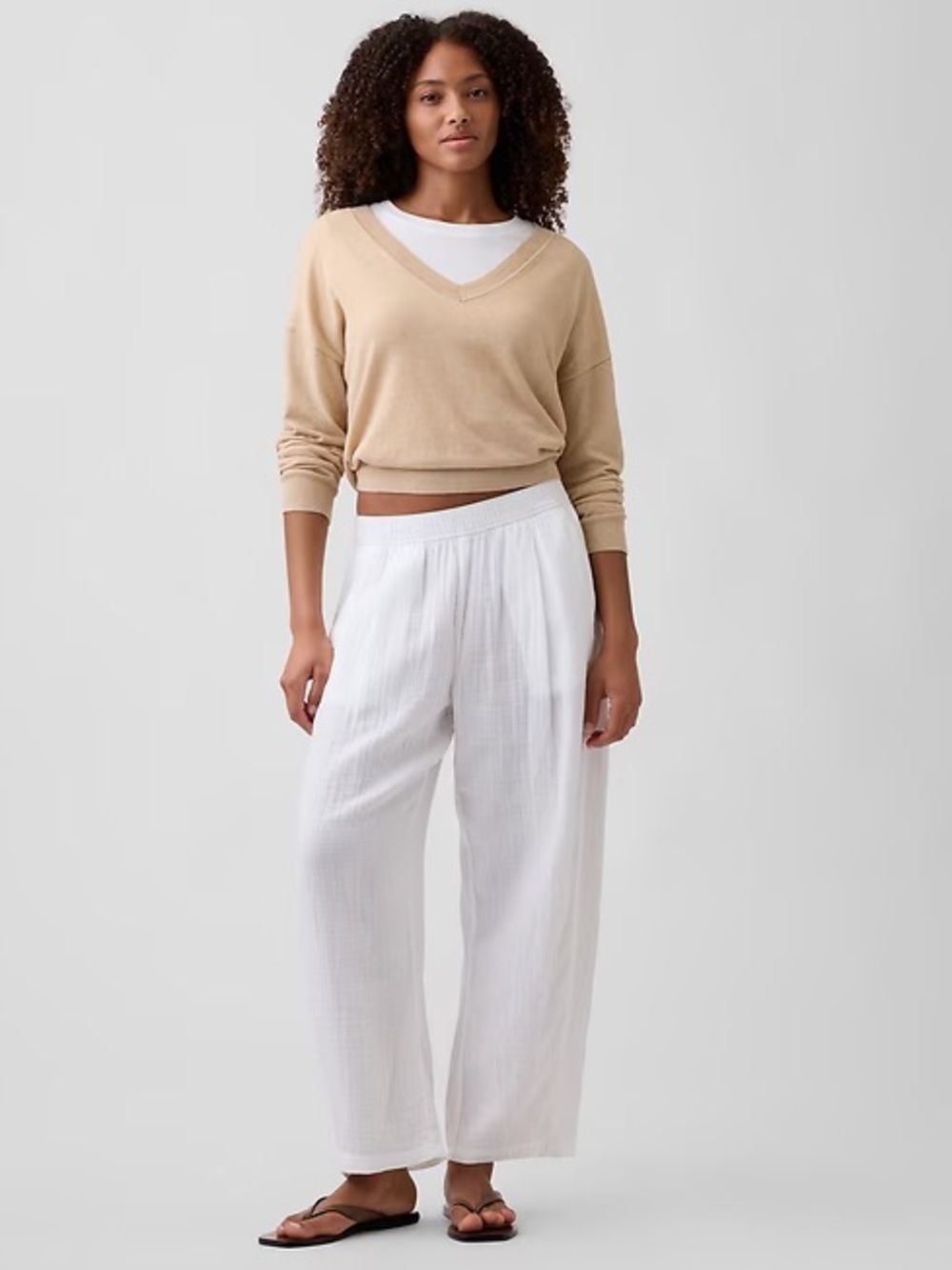 NWT! GAP White Mid Rise Pull-On Barrel Gauze Pants - Small Tall